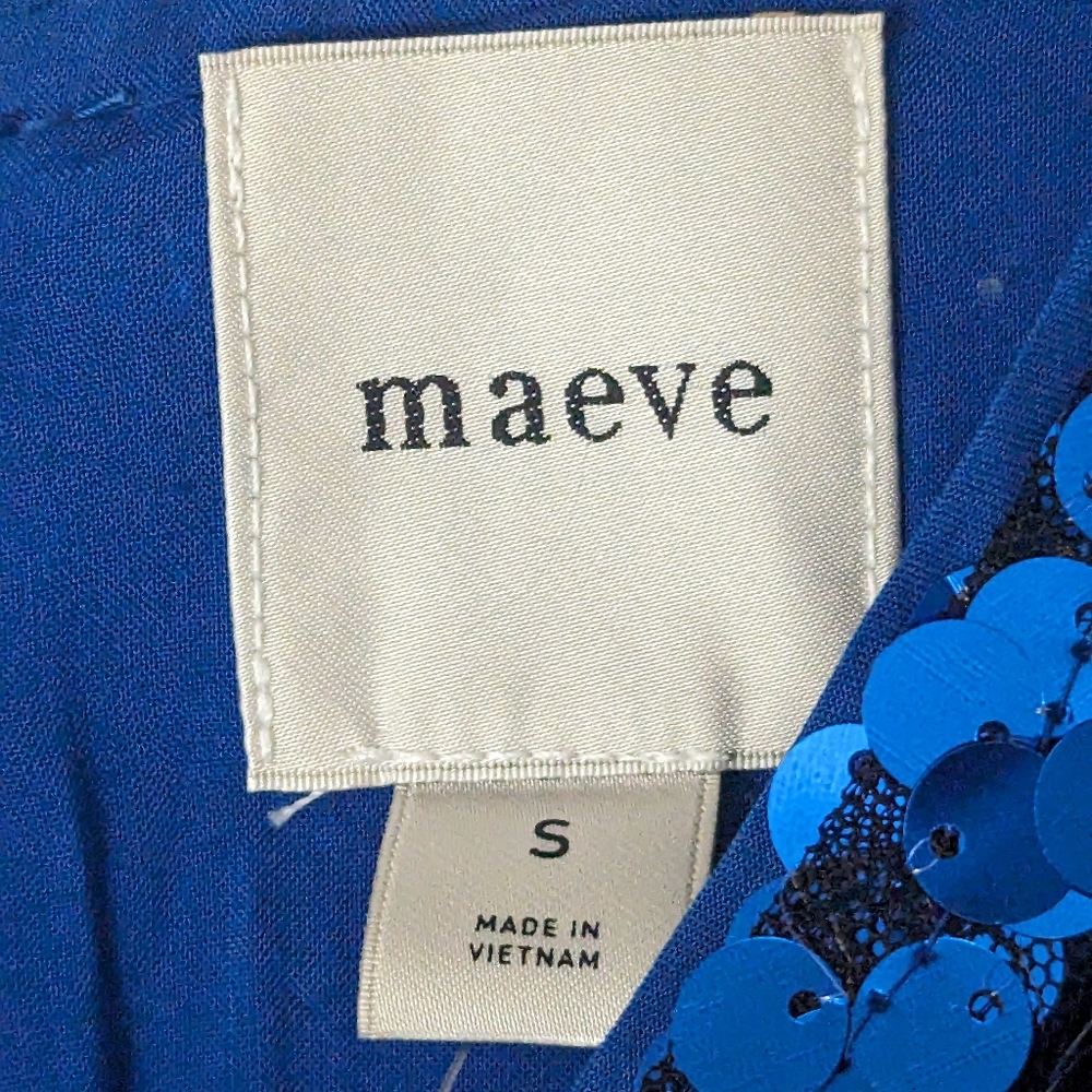 Maeve Antropologie Emmy Mini Dress Blue Sequins Swing Cocktail Party Size S NWT - Picture 11 of 12